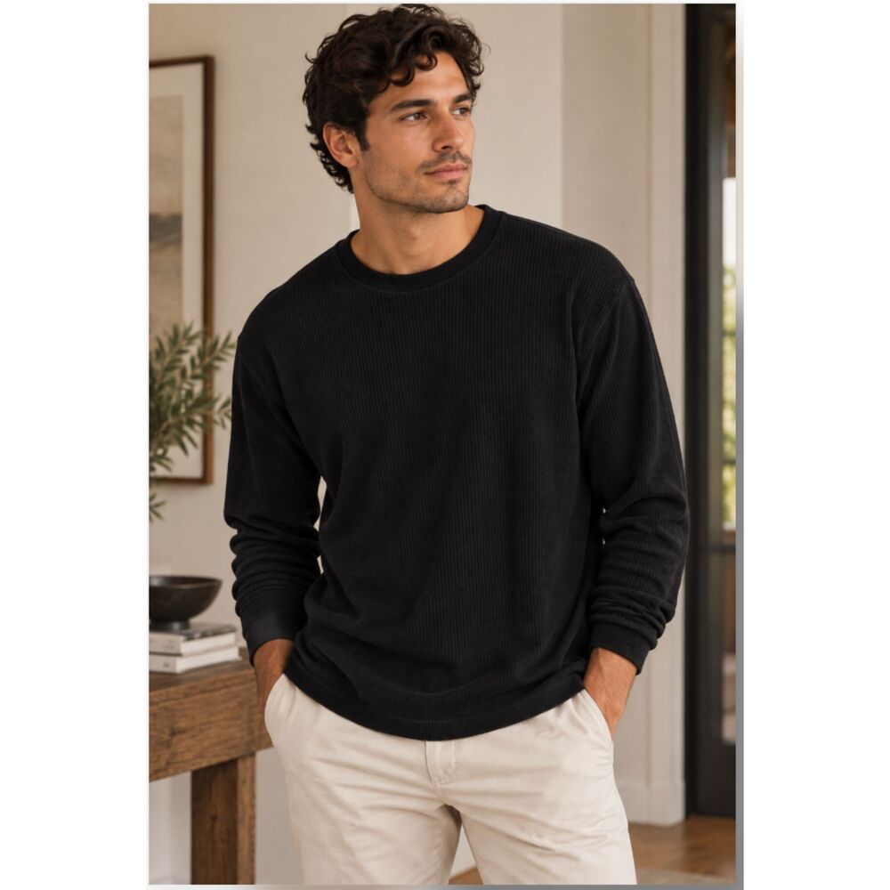 Beverly Hills Polo Club Men’s Black Waffle Knit Thermal Long Sleeve Shirt L